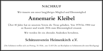 Traueranzeige von Annemarie Kleibel von Der Westallgäuer