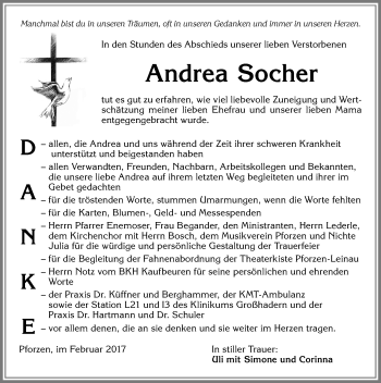 Traueranzeige von Andrea Socher von Allgäuer Zeitung, Kaufbeuren/Buchloe