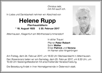 Traueranzeige von Helene Rupp von Memminger Zeitung