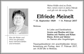 Traueranzeige von Elfriede Meinelt von Allgäuer Zeitung,Kempten