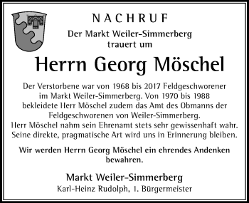 Traueranzeige von Georg Möschel von Der Westallgäuer