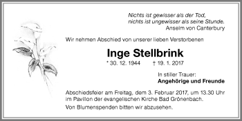 Traueranzeige von Inge Stellbrink von Memminger Zeitung