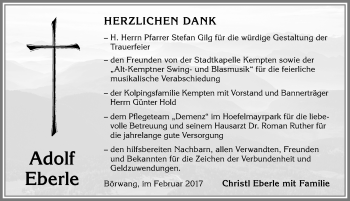 Traueranzeige von Adolf Eberle von Allgäuer Zeitung