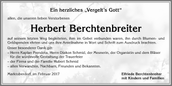 Traueranzeige von Herbert Berchtenbreiter von Allgäuer Zeitung, Marktoberdorf