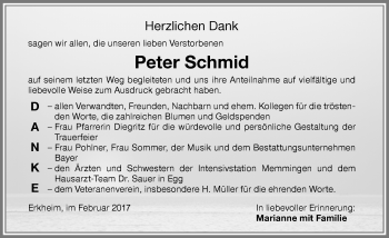 Traueranzeige von Peter Schmid von Memminger Zeitung