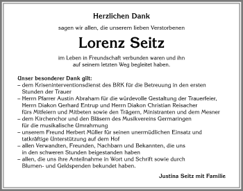 Traueranzeige von Lorenz Seitz von Allgäuer Zeitung, Kaufbeuren/Buchloe