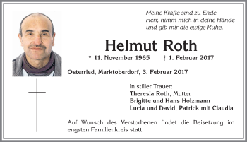 Traueranzeige von Helmut Roth von Allgäuer Zeitung, Marktoberdorf