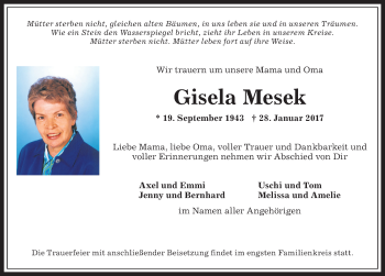 Traueranzeige von Gisela Mesek von Allgäuer Anzeigeblatt