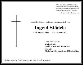Traueranzeige von Ingrid Städele von Allgäuer Zeitung
