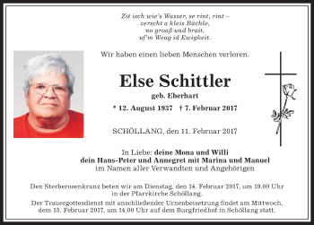 Traueranzeige von Else Schittler von Allgäuer Anzeigeblatt