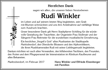 Traueranzeige von Rudi Winkler von Allgäuer Zeitung, Marktoberdorf