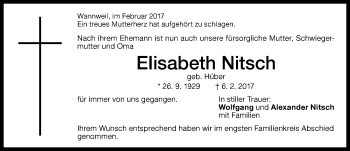 Traueranzeige von EIisabeth Nitsch von Memminger Zeitung
