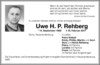 Traueranzeige von Uwe H. P. Rehberg von Memminger Zeitung