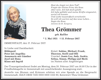 Traueranzeige von Thea Grömmer von Allgäuer Anzeigeblatt