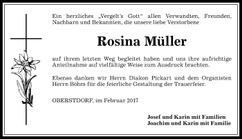 Traueranzeige von Rosina Müller von Allgäuer Anzeigeblatt