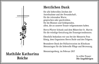 Traueranzeige von Mathilde Katharina Reiche von Memminger Zeitung