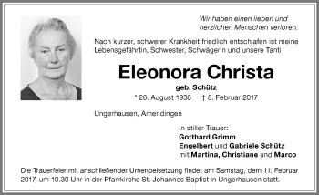 Traueranzeige von Eleonora Christa von Memminger Zeitung