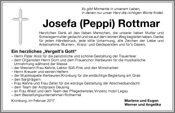 Traueranzeige von Josefa Rottmar von Memminger Zeitung