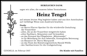 Traueranzeige von Heinz Tengel von Allgäuer Anzeigeblatt