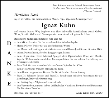 Traueranzeige von Ignaz Kuhn von Der Westallgäuer