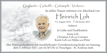 Traueranzeige von Heinrich Loh von Allgäuer Zeitung, Füssen