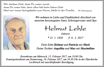 Traueranzeige von Helmut Lehle von Allgäuer Zeitung, Füssen