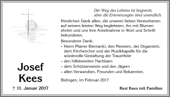 Traueranzeige von Josef Kees von Allgäuer Zeitung, Marktoberdorf