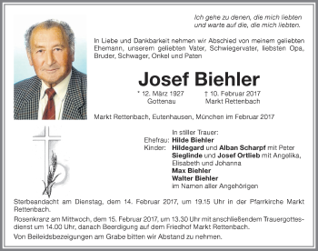 Traueranzeige von Josef Biehler von Memminger Zeitung