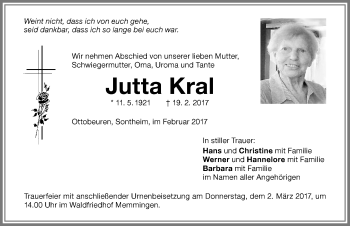 Traueranzeige von Jutta Kral von Memminger Zeitung