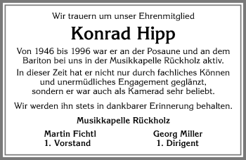 Traueranzeige von Konrad Hipp von Allgäuer Zeitung