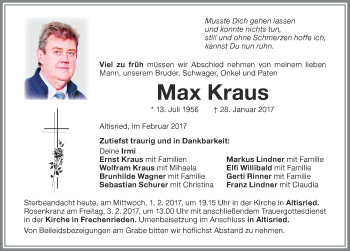 Traueranzeige von Max Kraus von Allgäuer Zeitung
