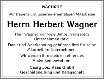 Traueranzeige von Herbert Wagner von Allgäuer Zeitung, Kaufbeuren/Buchloe