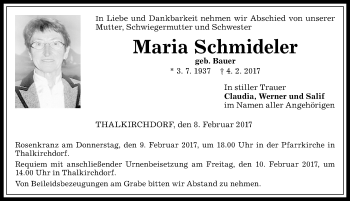 Traueranzeige von Maria Schmideler von Allgäuer Anzeigeblatt