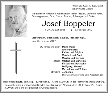 Traueranzeige von Josef Boppeler von Allgäuer Zeitung, Marktoberdorf