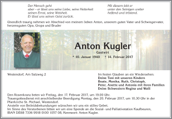 Traueranzeige von Anton Kugler von Allgäuer Zeitung, Kaufbeuren/Buchloe