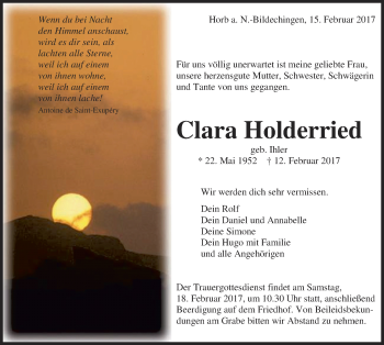 Traueranzeige von Clara Holderried von Der Westallgäuer