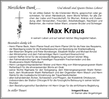 Traueranzeige von Max Kraus von Memminger Zeitung