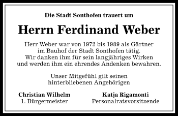 Traueranzeige von Ferdinand Weber von Allgäuer Anzeigeblatt