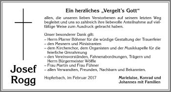 Traueranzeige von Josef Rogg von Allgäuer Zeitung, Marktoberdorf