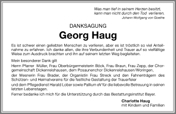 Traueranzeige von Georg Haug von Memminger Zeitung
