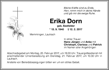Traueranzeige von Erika Dorn von Memminger Zeitung