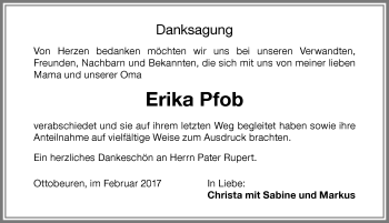 Traueranzeige von Erika Pfob von Memminger Zeitung