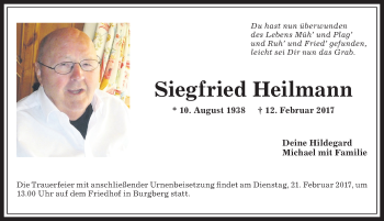Traueranzeige von Siegfried Heilmann von Allgäuer Anzeigeblatt