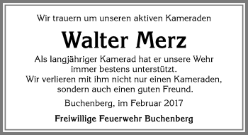 Traueranzeige von Walter Merz von Allgäuer Zeitung,Kempten