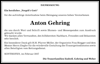 Traueranzeige von Anton Gehring von Allgäuer Anzeigeblatt