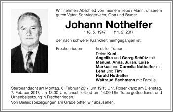 Traueranzeige von Johann Nothelfer von Memminger Zeitung