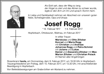 Traueranzeige von Josef Rogg von Allgäuer Zeitung