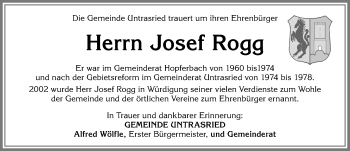 Traueranzeige von Josef Rogg von Allgäuer Zeitung