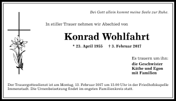 Traueranzeige von Konrad Wohlfahrt von Allgäuer Anzeigeblatt