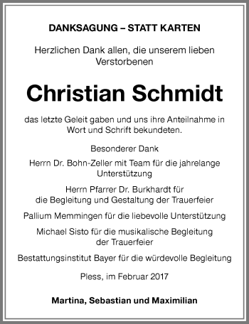 Traueranzeige von Christian Schmidt von Memminger Zeitung